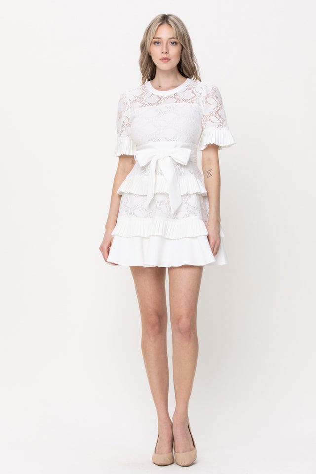 Lace White Mini Bow Dress